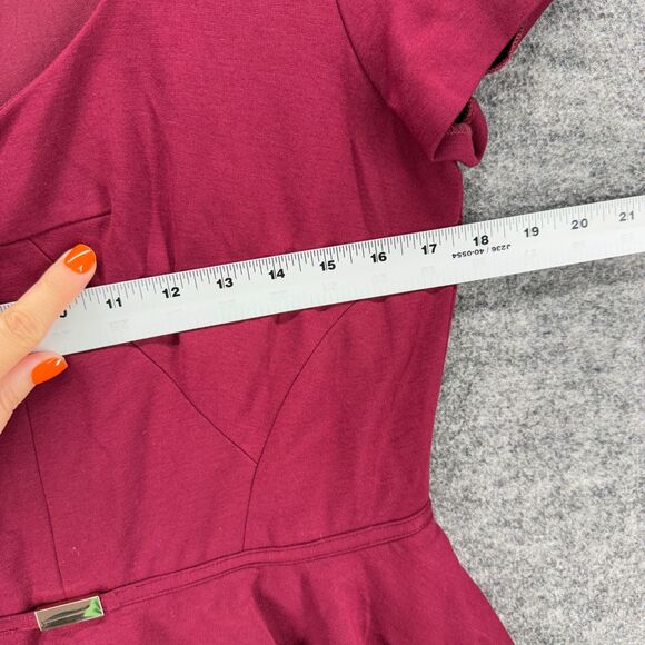 Ann Taylor Dress Women 6 Red Sheath Midi Zipper Lined Short Sleeve Casual Rayon - Picture 4 of 7